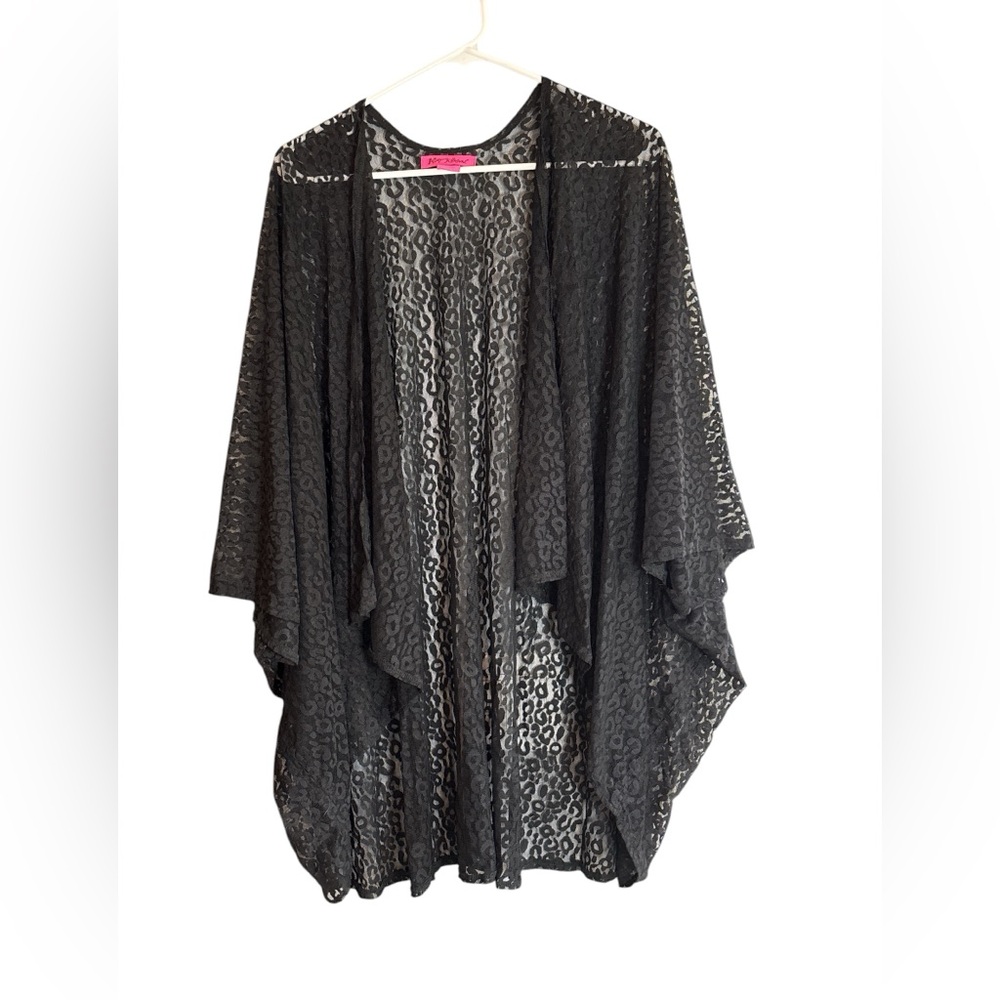 Betsey Johnson Black Leopard Lace Kimono Cardigan OSFM Sheer - Picture 2 of 7